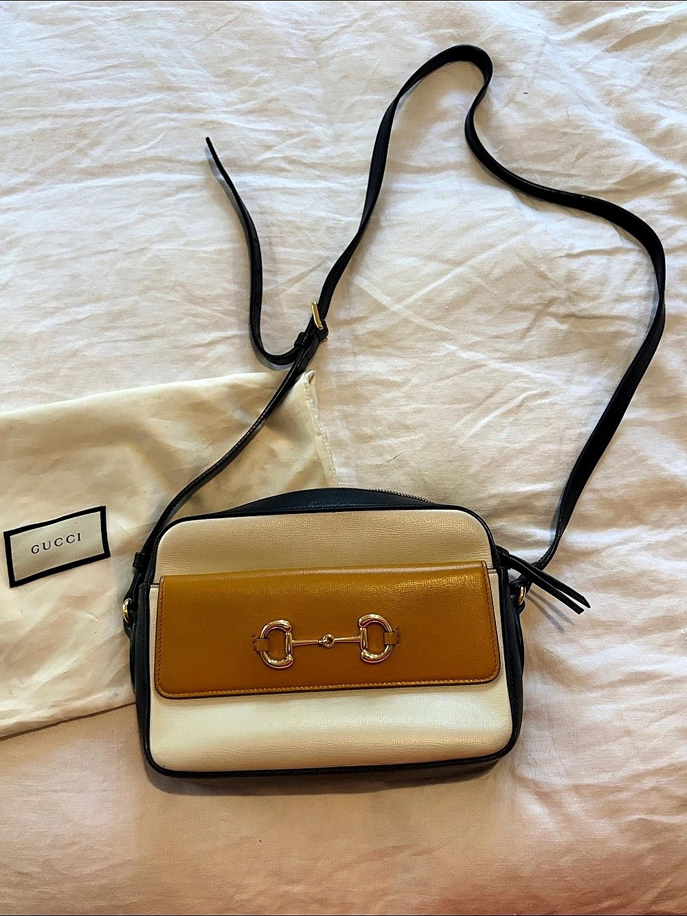 Gucci Horsebit 1955 Small Camera Bag black, White, & mustard yellow
